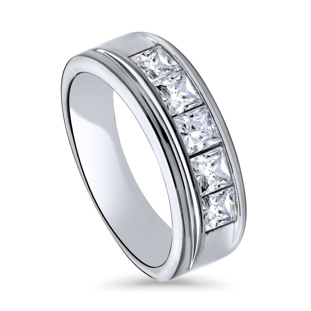 5-Stone Channel Princess CZ Eternity Ring in Sterling Silver