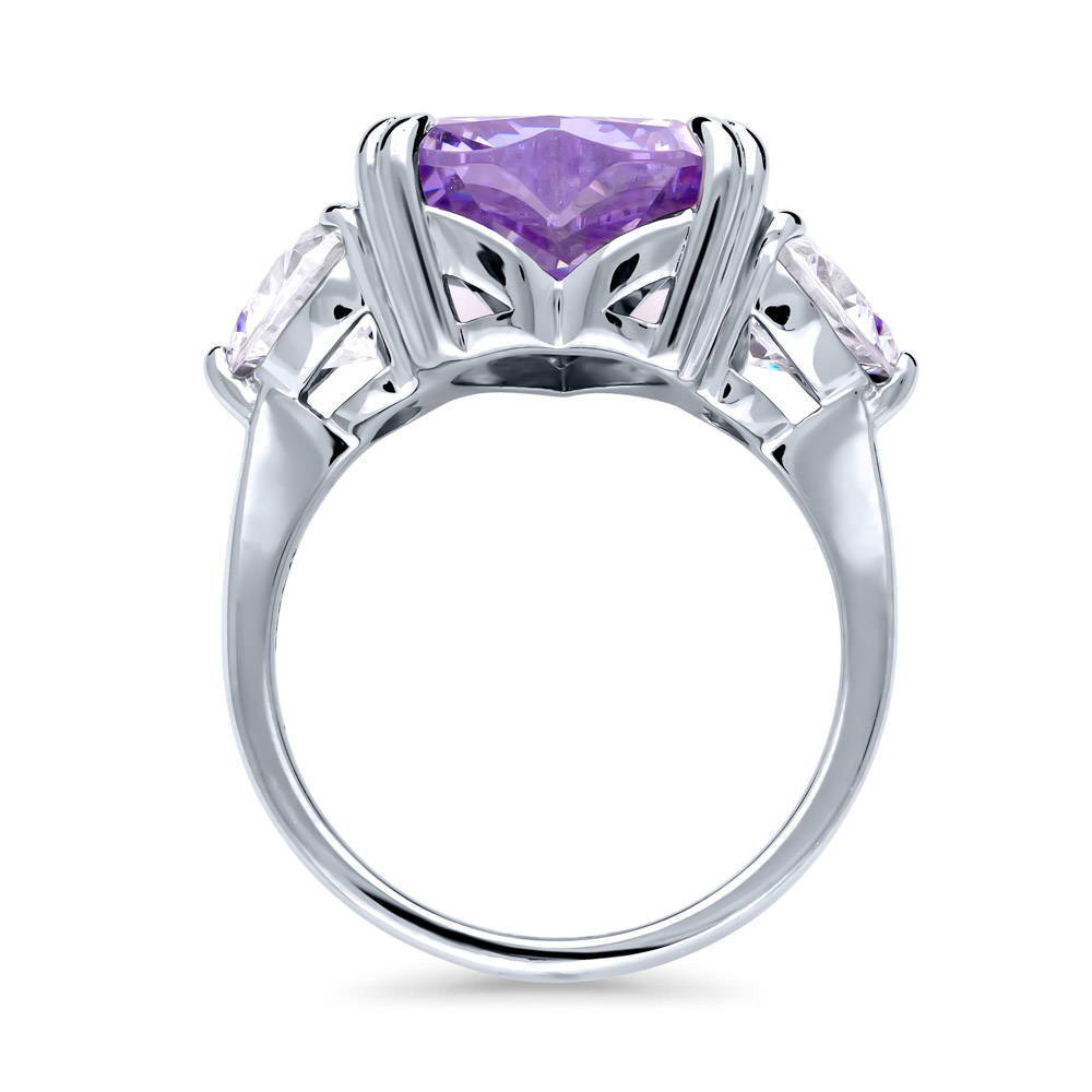 Alternate view of 3-Stone Heart Purple CZ Statement Ring in Sterling Silver, 7 of 7