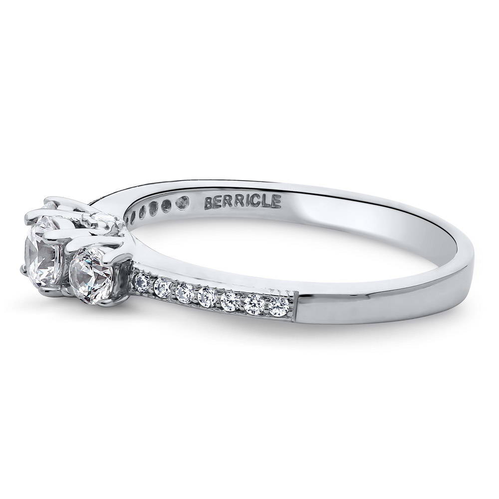 Angle view of 3-Stone Round CZ Ring in Sterling Silver, 5 of 6