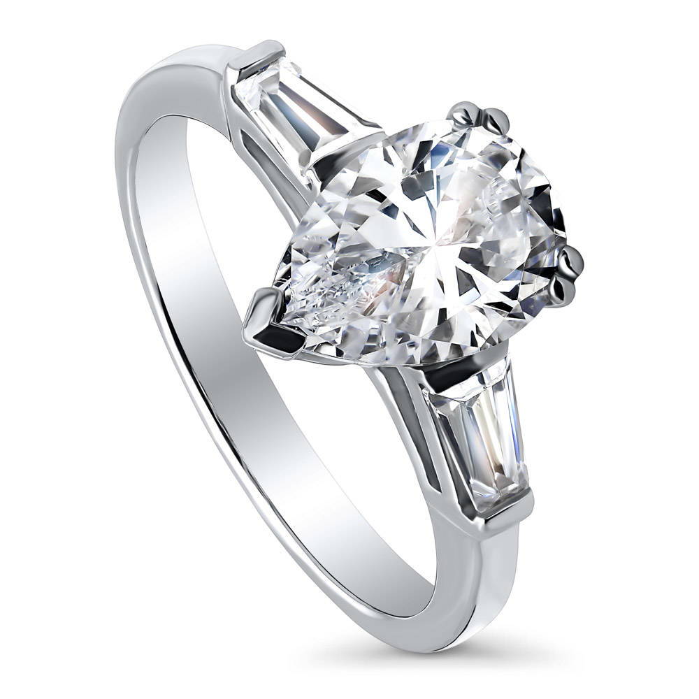 Solitaire 1.8ct Pear CZ Ring in Sterling Silver