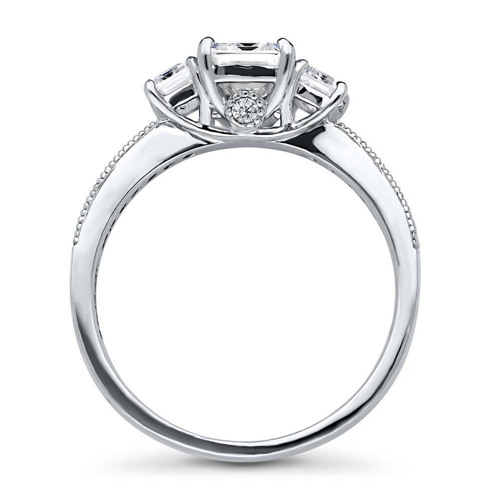 Alternate view of 3-Stone Emerald Cut CZ Ring in Sterling Silver, 6 of 6