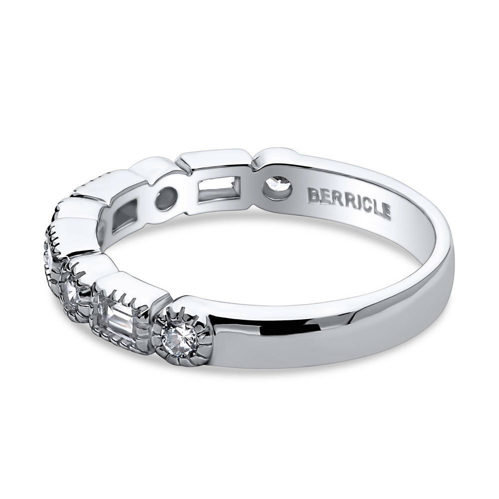 Art Deco Milgrain Bezel Set CZ Half Eternity Ring in Sterling Silver