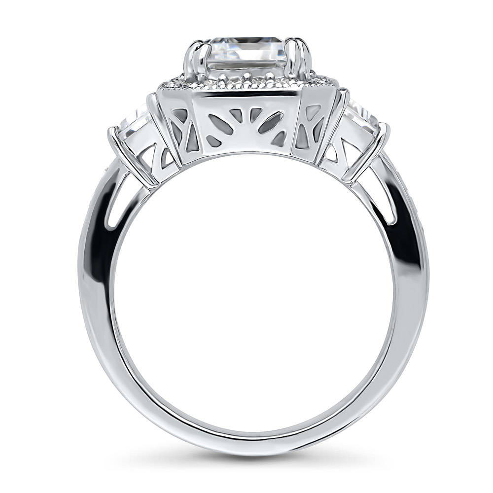 Halo Emerald Cut CZ Ring in Sterling Silver