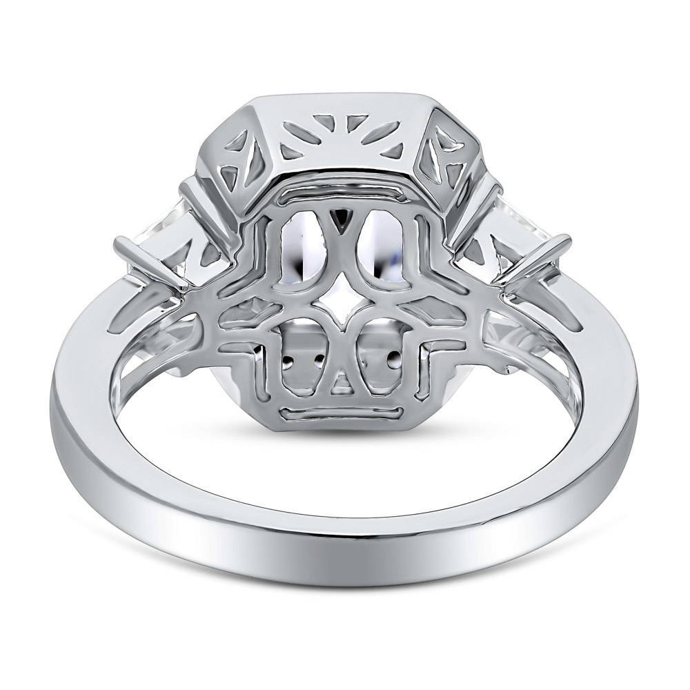 Halo Emerald Cut CZ Ring in Sterling Silver