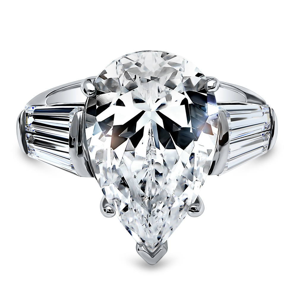 3-Stone Pear CZ Statement Ring in Sterling Silver