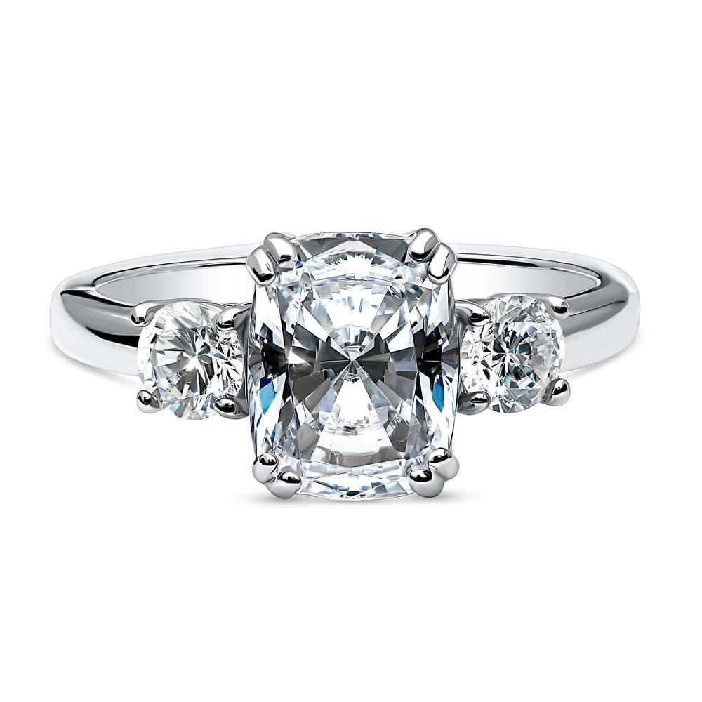 3-Stone Cushion CZ Ring in Sterling Silver, 1 of 6