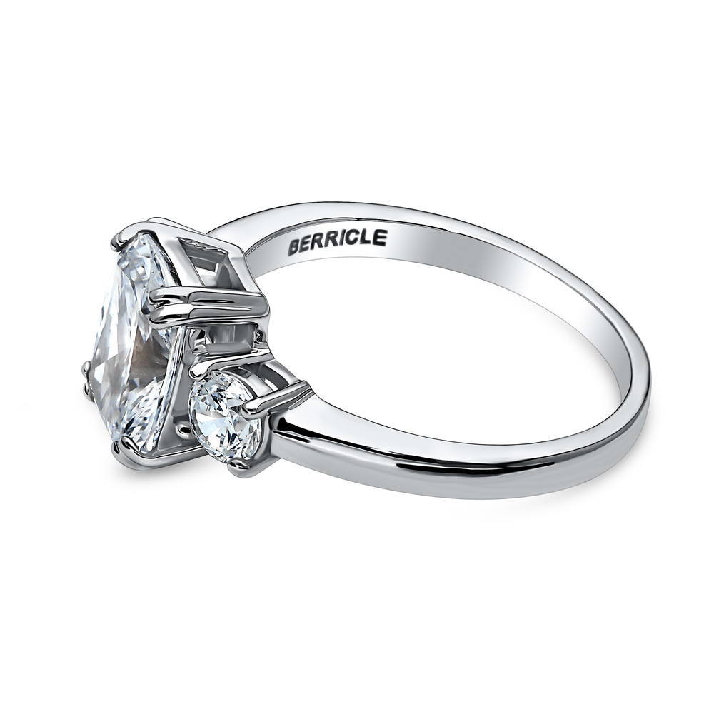 Angle view of 3-Stone Cushion CZ Ring in Sterling Silver, 4 of 5