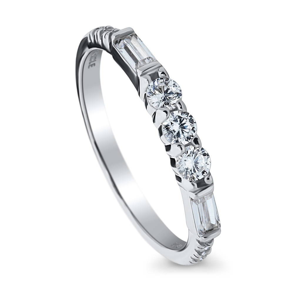 Front view of Art Deco Pave Set CZ Half Eternity Ring in Sterling Silver, 3 of 5