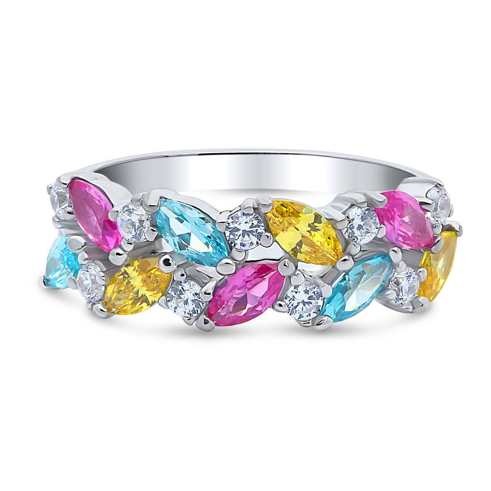 Cluster Multi Color CZ Stackable Band in Sterling Silver