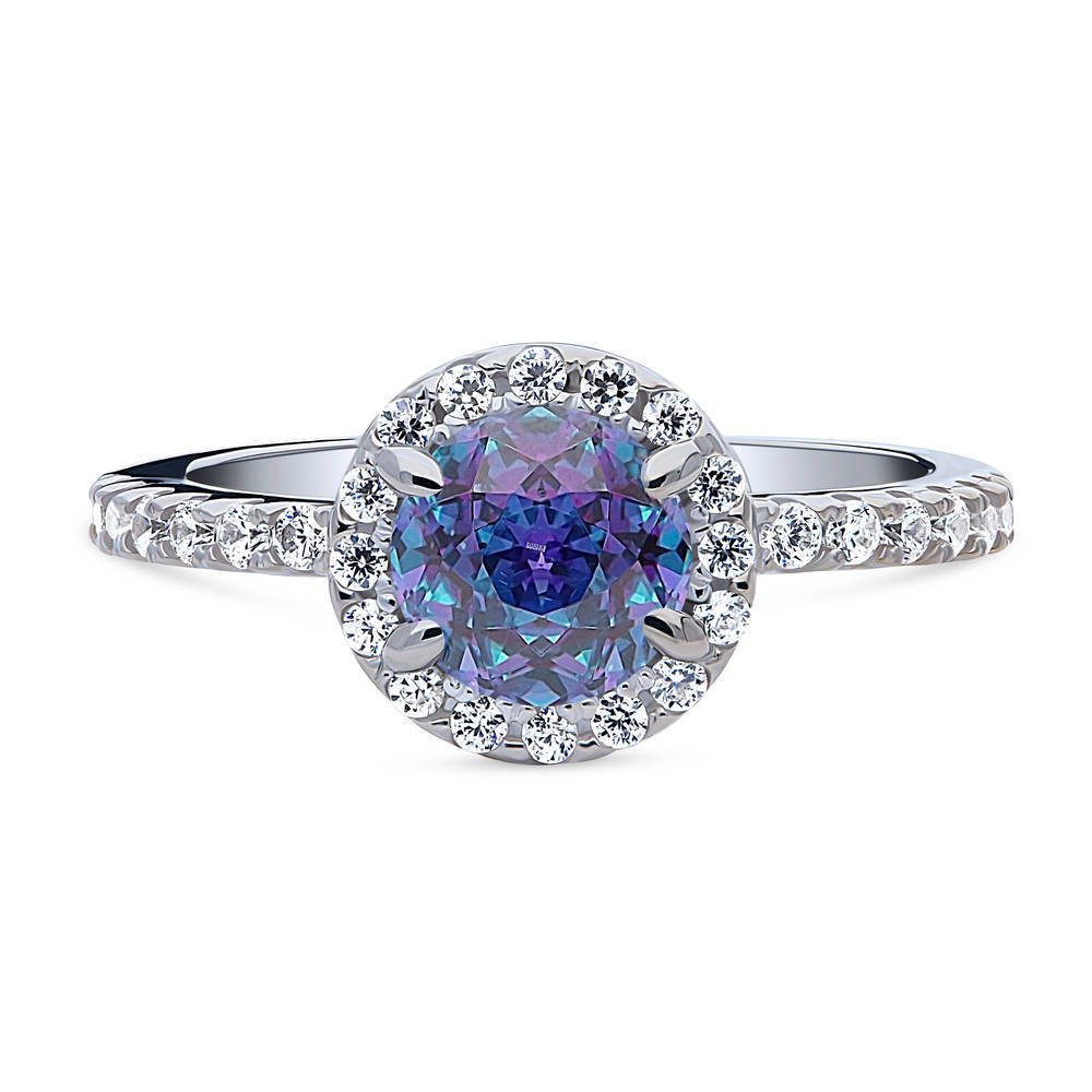 Halo Kaleidoscope Purple Aqua Round CZ Ring in Sterling Silver, 1 of 8