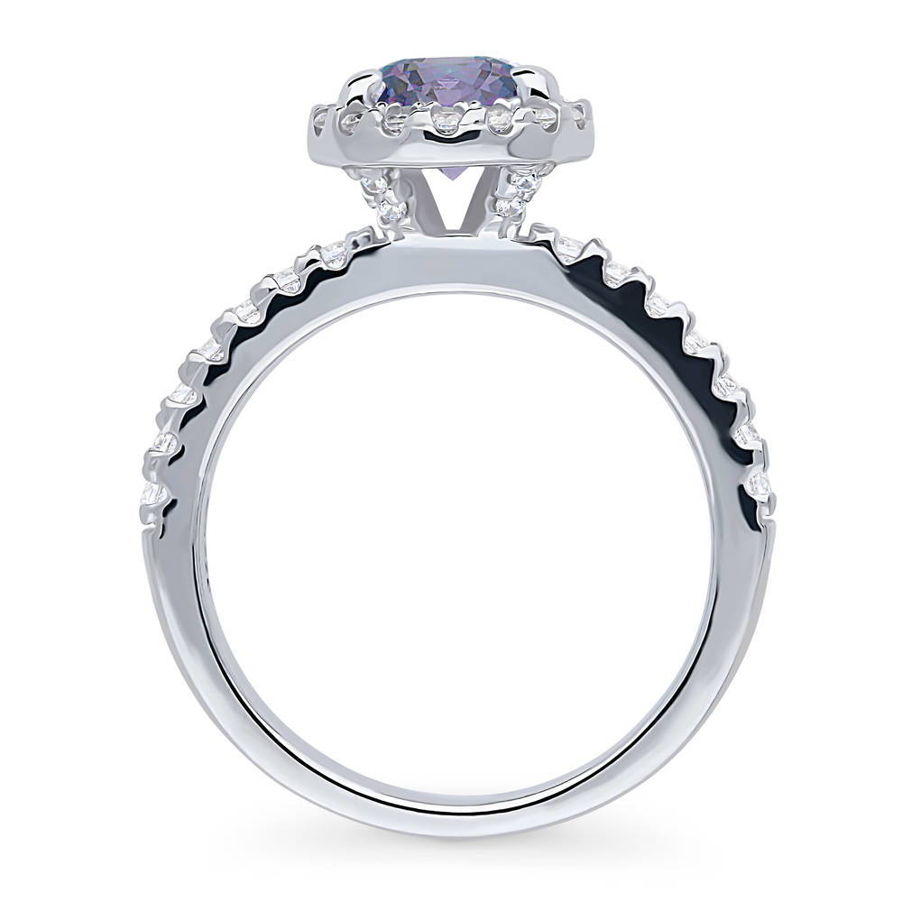 Alternate view of Halo Kaleidoscope Purple Aqua Round CZ Ring in Sterling Silver, 8 of 8