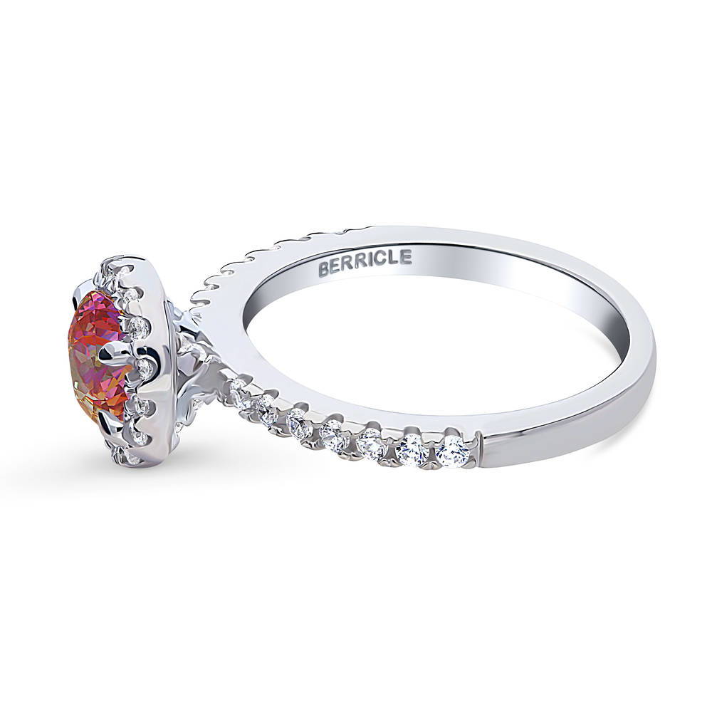 Halo Kaleidoscope Red Orange CZ Ring in Sterling Silver
