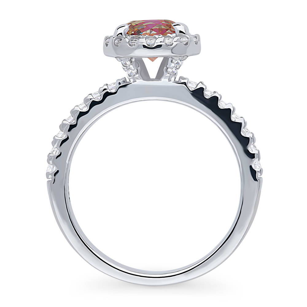Halo Kaleidoscope Red Orange CZ Ring in Sterling Silver