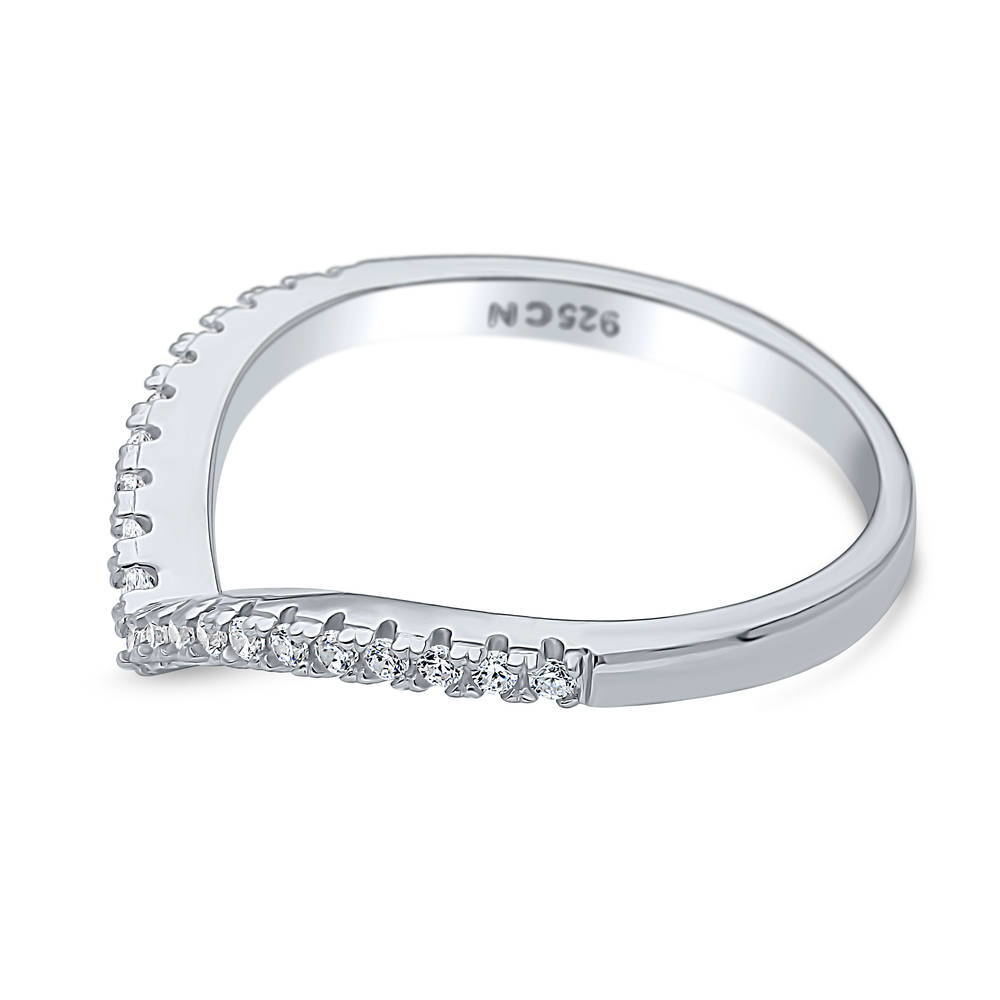 Wishbone CZ Curved Half Eternity Ring in Sterling Silver