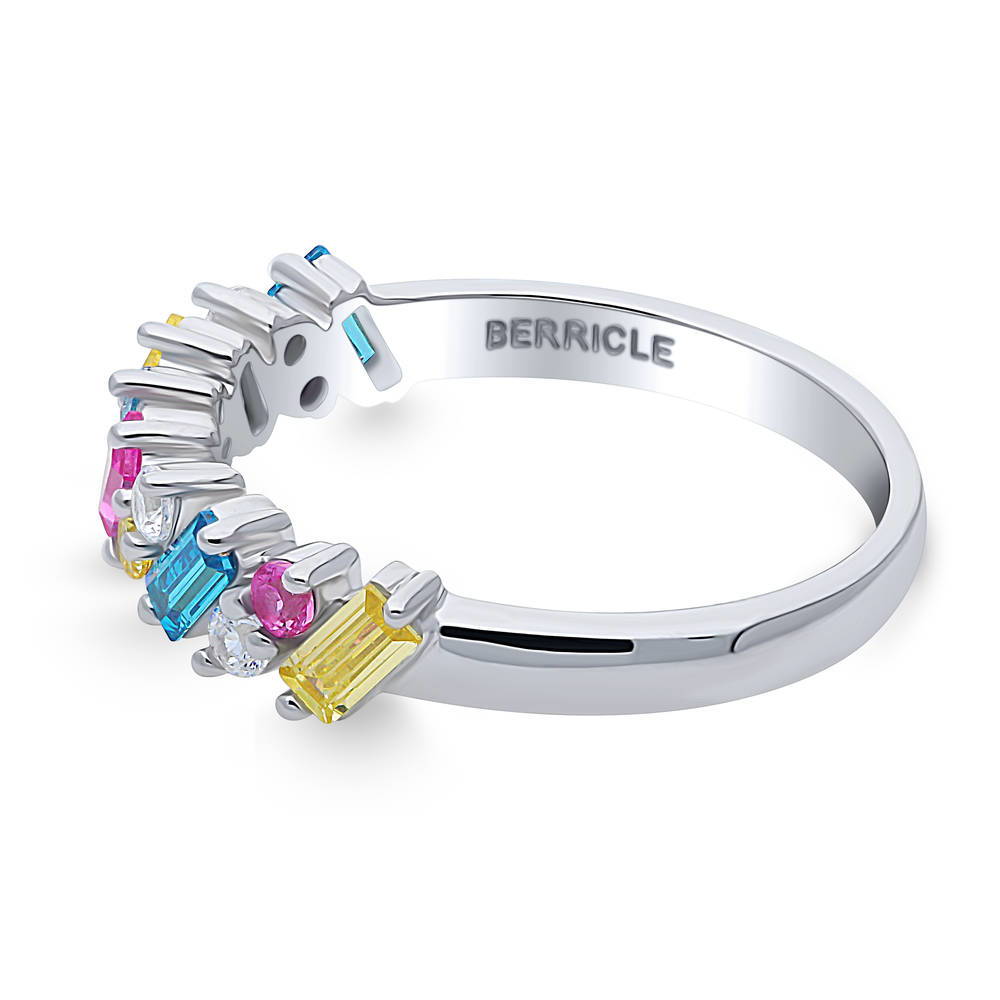 Angle view of Cluster Multi Color CZ Stackable Band in Sterling Silver, 5 of 7