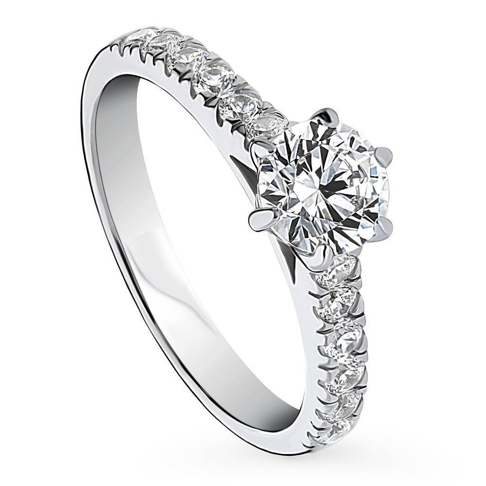 Front view of Solitaire 0.8ct Round CZ Ring in Sterling Silver, 4 of 8