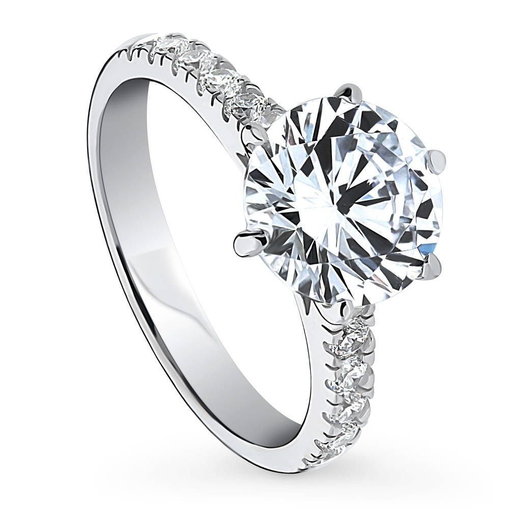 Front view of Solitaire 2.7ct Round CZ Ring in Sterling Silver, 4 of 8