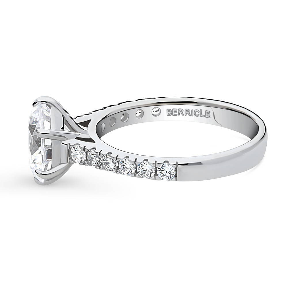 Angle view of Solitaire 2.7ct Round CZ Ring in Sterling Silver, 5 of 8