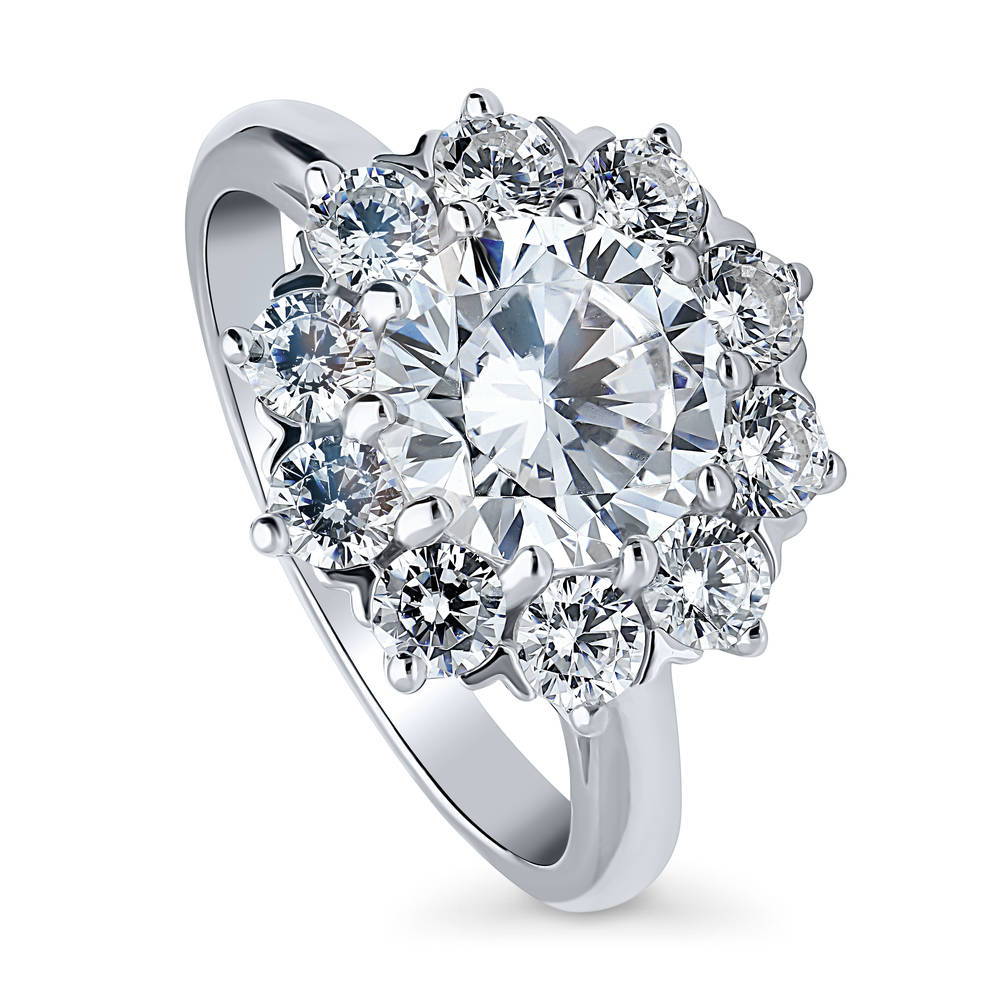 Flower Halo CZ Statement Ring in Sterling Silver
