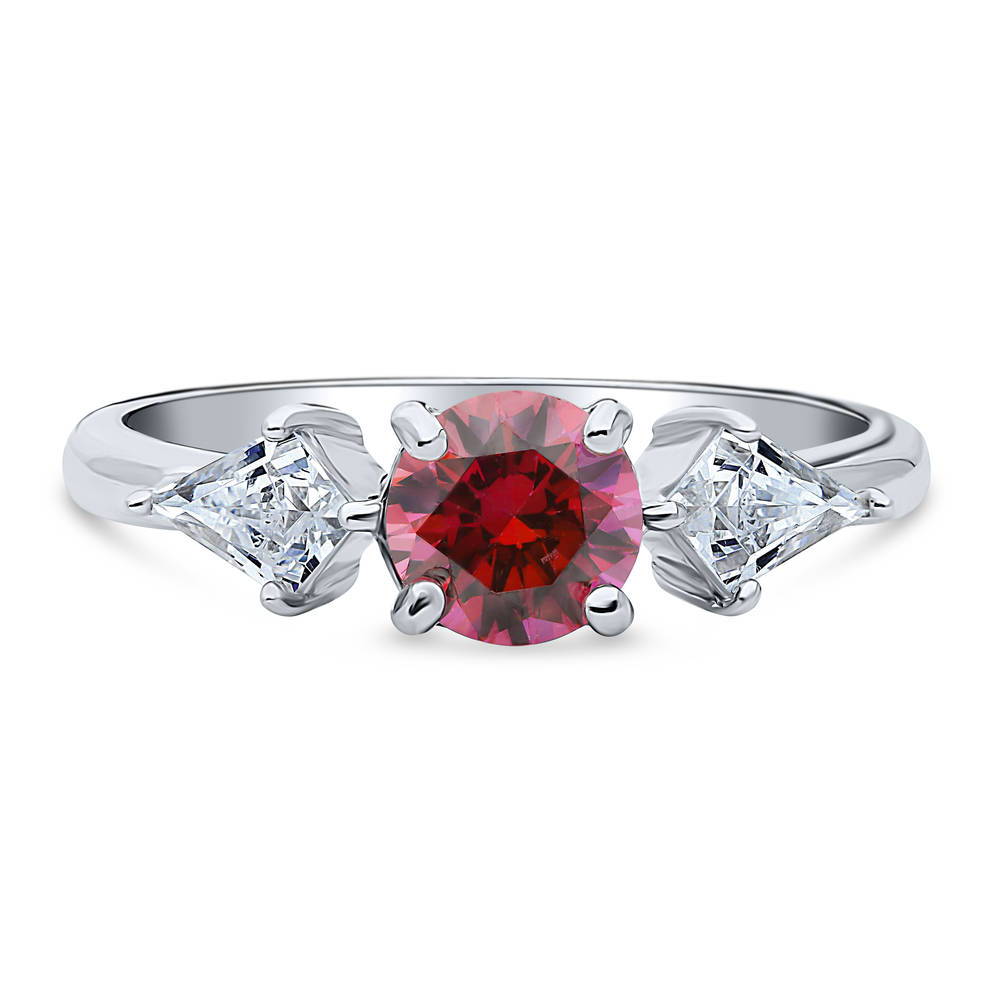 3-Stone Red Round CZ Ring in Sterling Silver, 1 of 7
