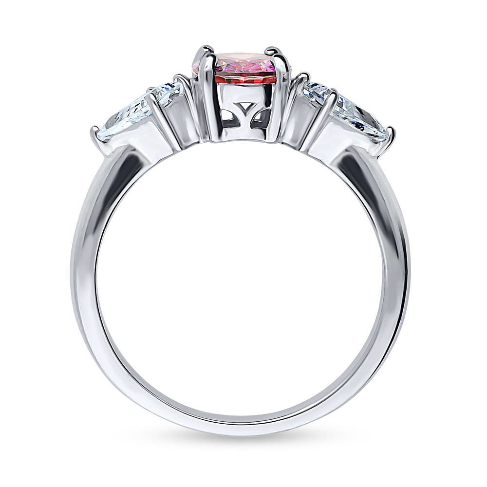 Alternate view of 3-Stone Red Oval CZ Ring in Sterling Silver, 7 of 7
