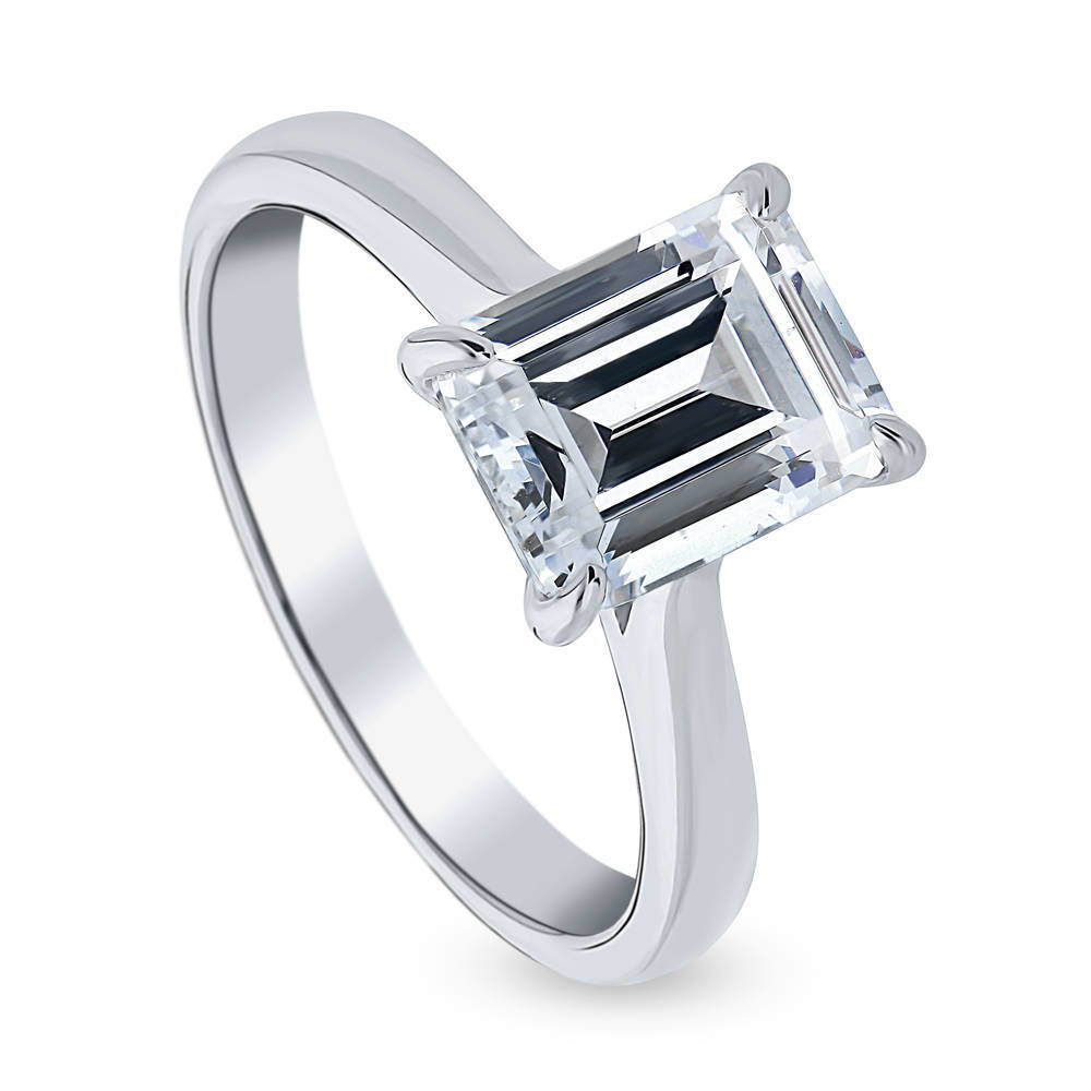 Solitaire 2.6ct Emerald Cut CZ Ring in Sterling Silver