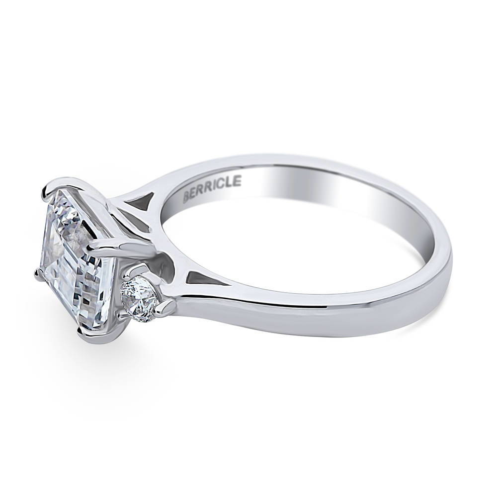 Angle view of 3-Stone East-West Emerald Cut CZ Ring in Sterling Silver, 5 of 7