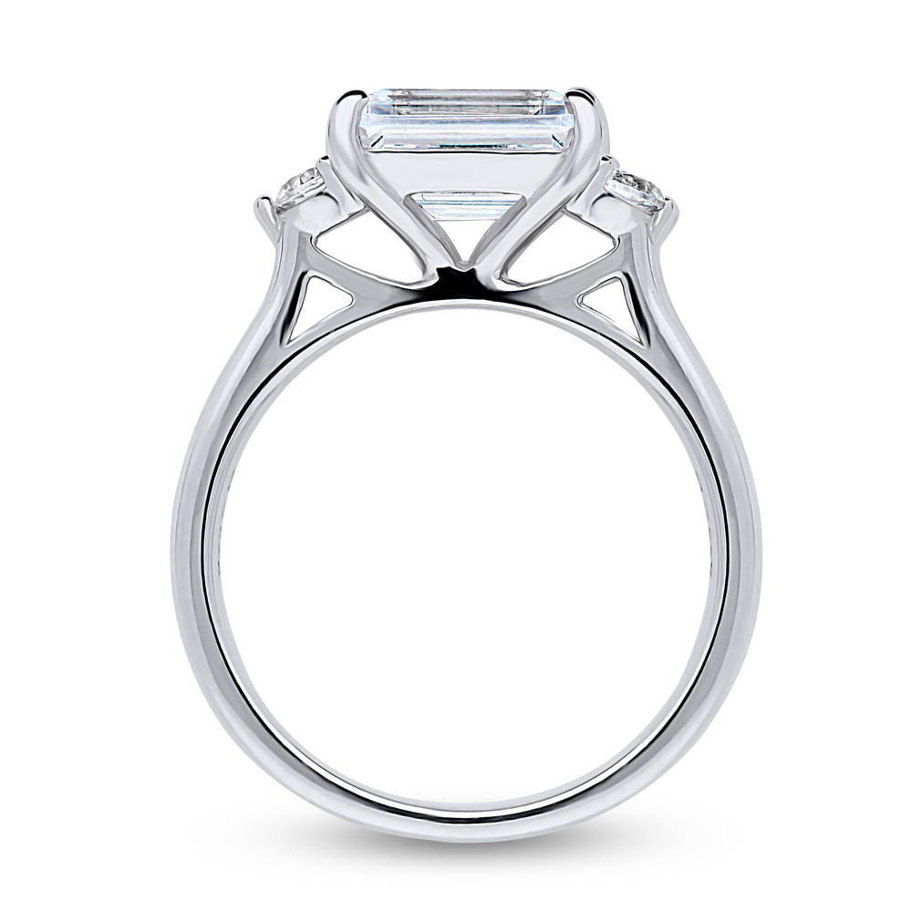 Alternate view of 3-Stone East-West Emerald Cut CZ Ring in Sterling Silver, 7 of 7
