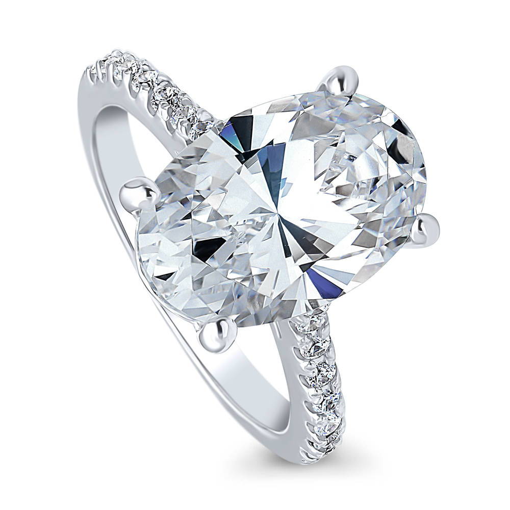 Solitaire 5.5ct Oval CZ Statement Ring in Sterling Silver