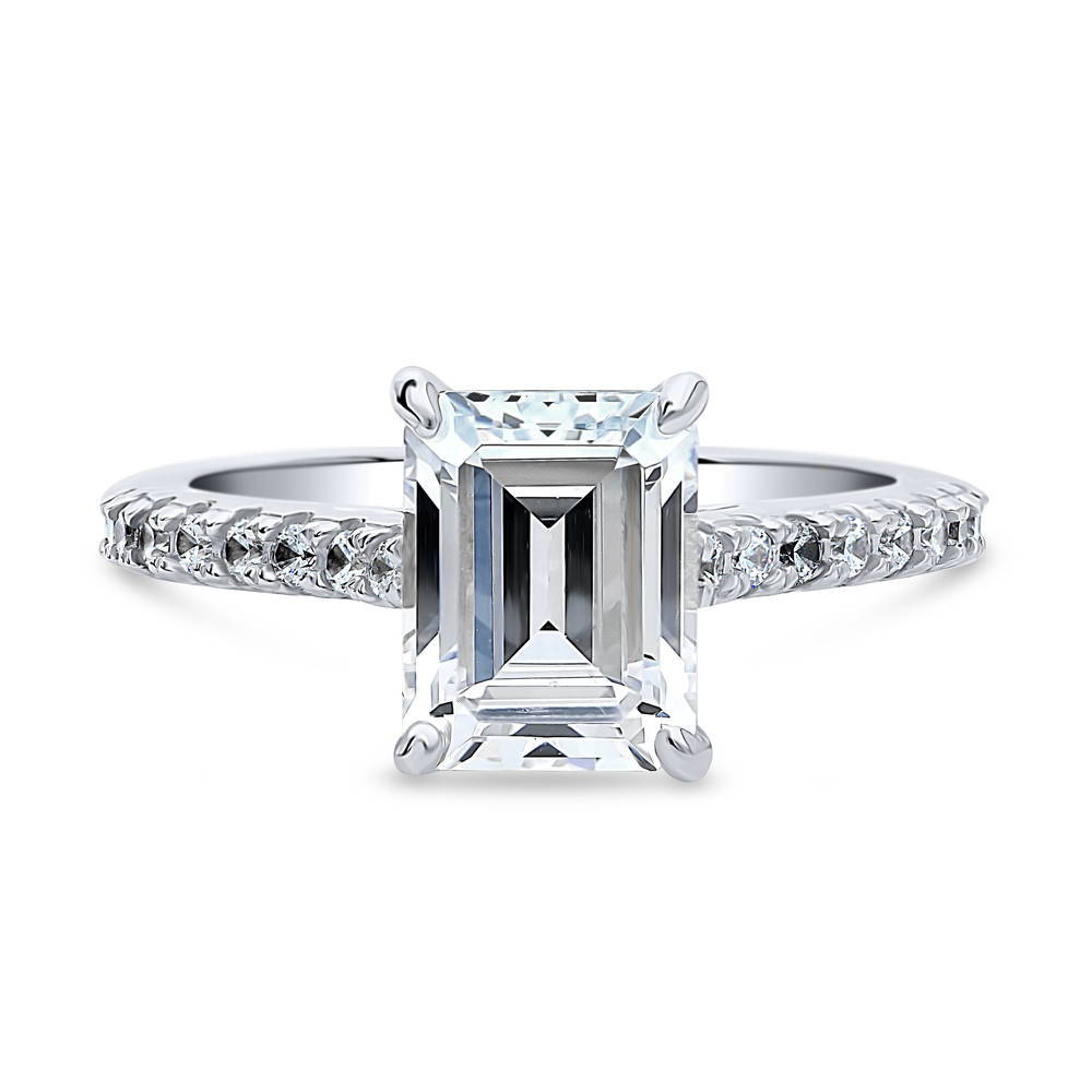 Solitaire 2.6ct Emerald Cut CZ Ring in Sterling Silver