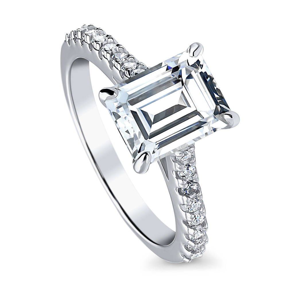 Solitaire 2.6ct Emerald Cut CZ Ring in Sterling Silver