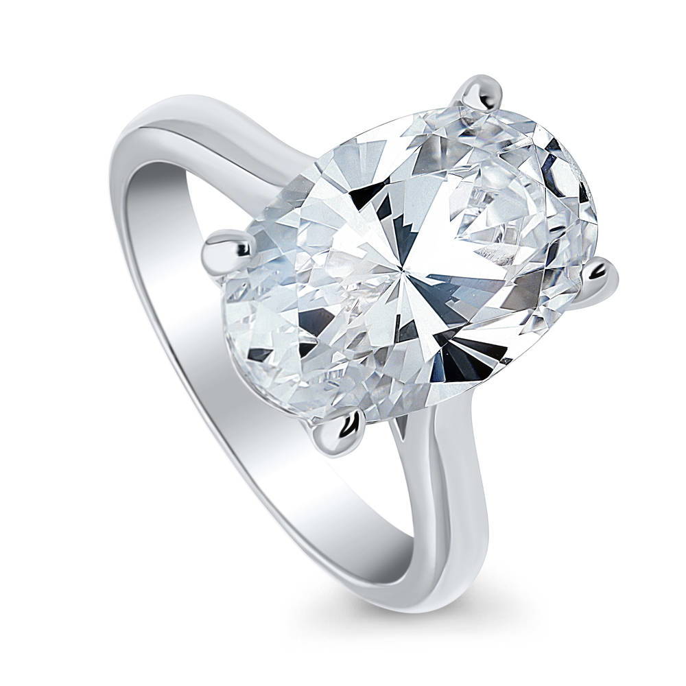 Front view of Solitaire 5.5ct Oval CZ Statement Ring in Sterling Silver, 4 of 7
