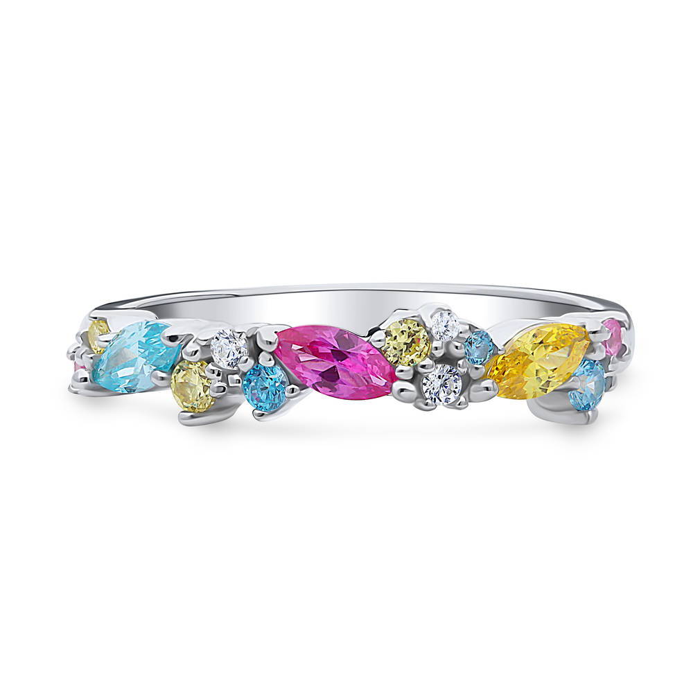 Cluster Multi Color CZ Stackable Band in Sterling Silver