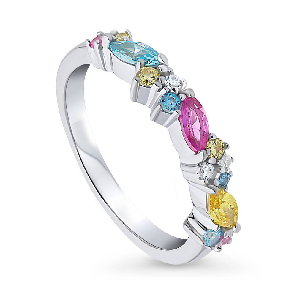 Front view of Cluster Multi Color CZ Stackable Band in Sterling Silver, 4 of 7