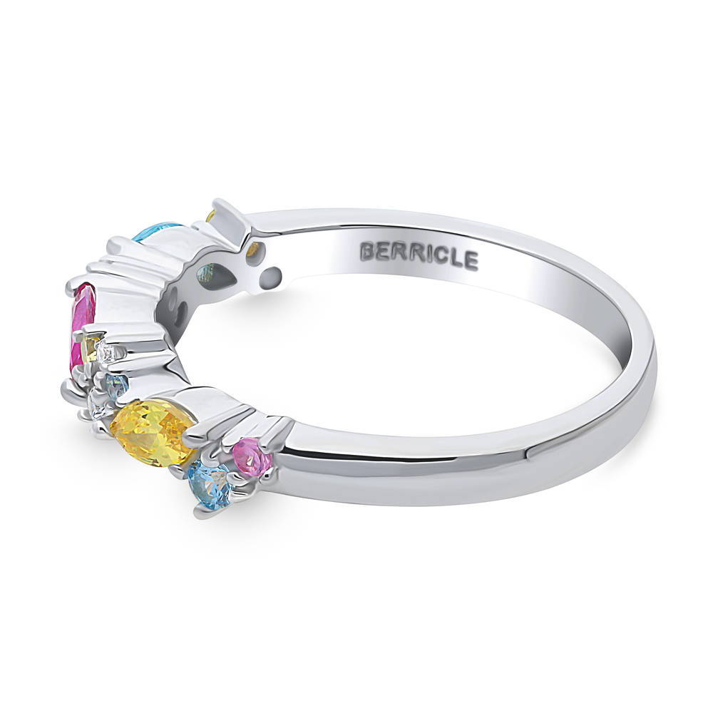 Cluster Multi Color CZ Stackable Band in Sterling Silver