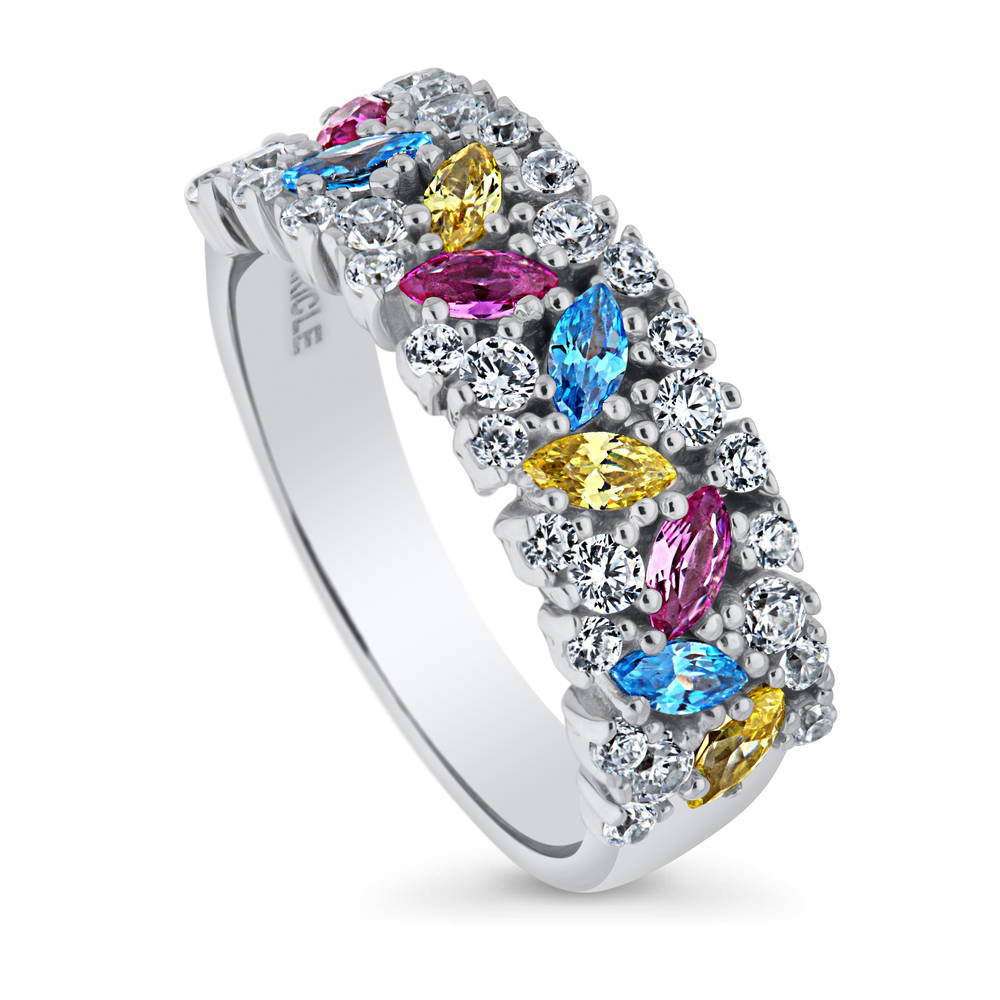 Front view of Cluster Art Deco Multi Color CZ Ring in Sterling Silver, 4 of 7