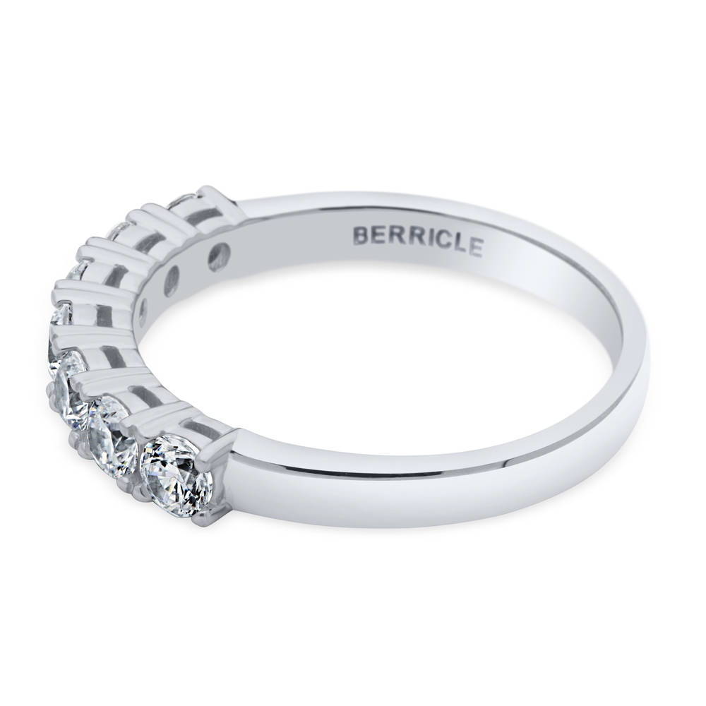 Angle view of 7-Stone CZ Half Eternity Ring in Sterling Silver, 4 of 7