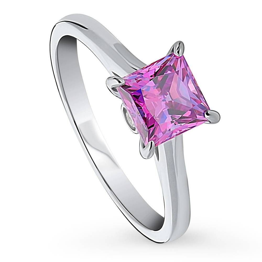 Solitaire Purple Princess CZ Ring in Sterling Silver 1.2ct