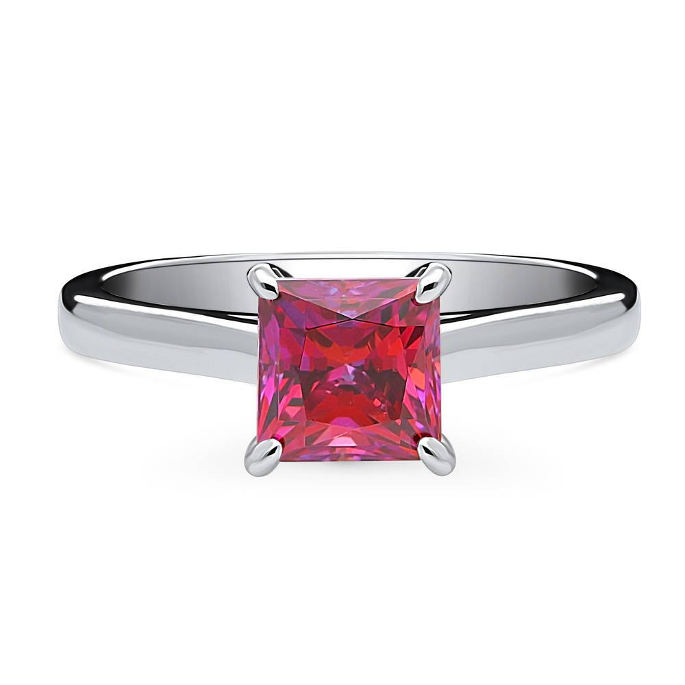 Solitaire Red Princess CZ Ring in Sterling Silver 1.2ct