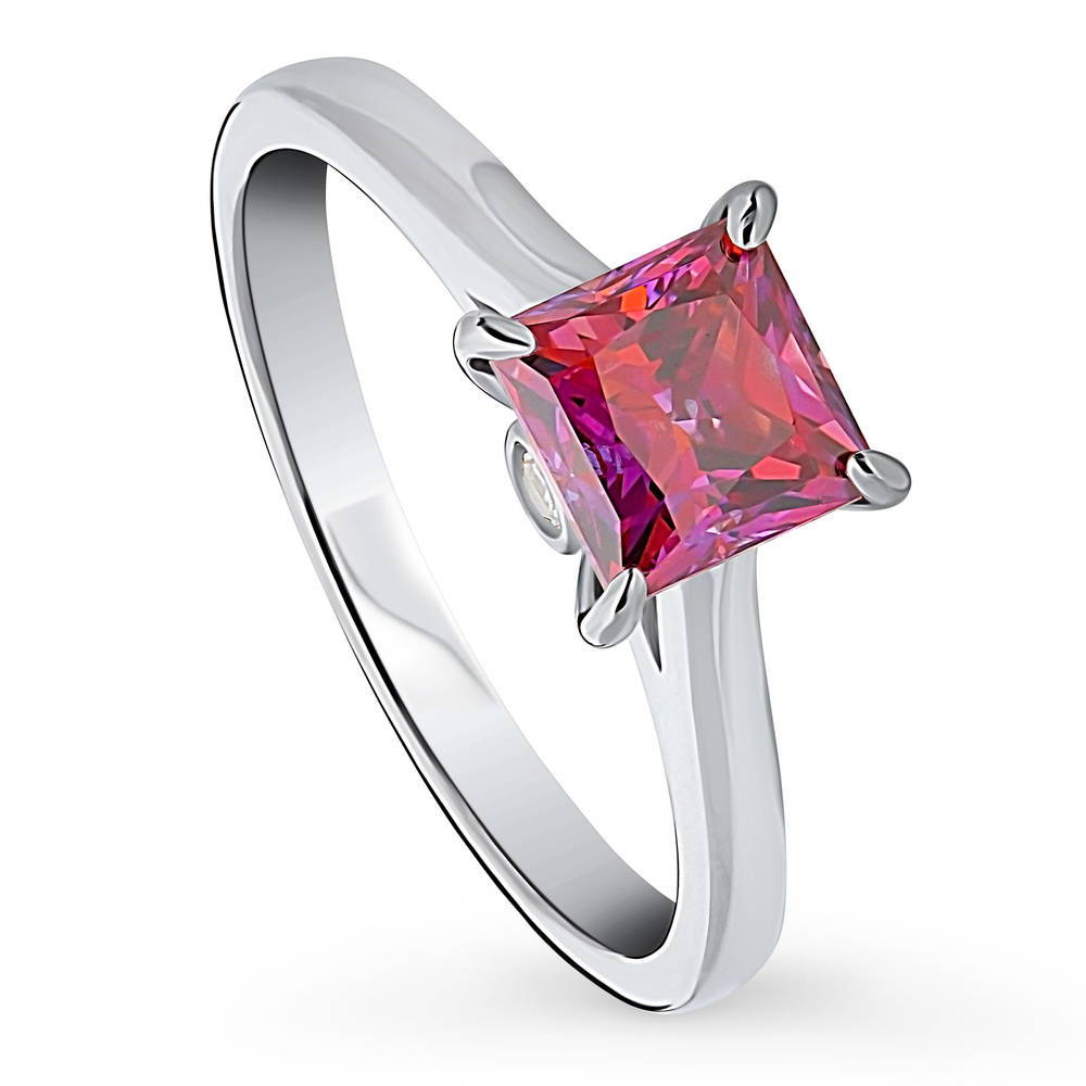 Solitaire Red Princess CZ Ring in Sterling Silver 1.2ct