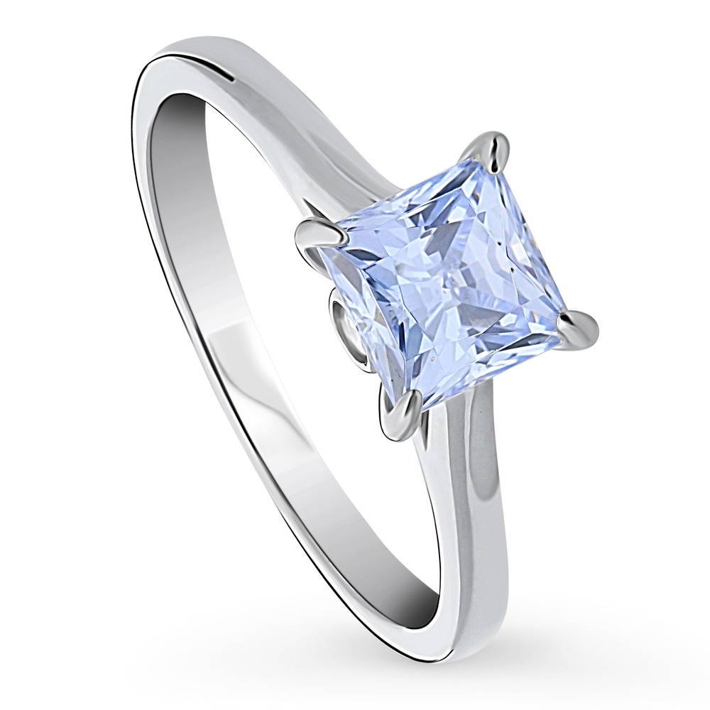 Solitaire Greyish Blue Princess CZ Ring in Sterling Silver 1.2ct