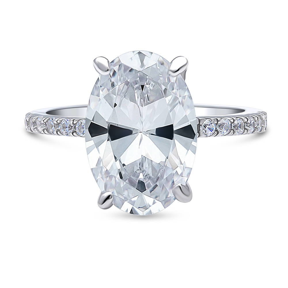 Solitaire Hidden Halo 5.5ct Oval CZ Ring in Sterling Silver