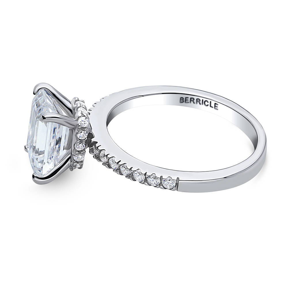 Solitaire Hidden Halo 2.6ct Emerald Cut CZ Ring in Sterling Silver