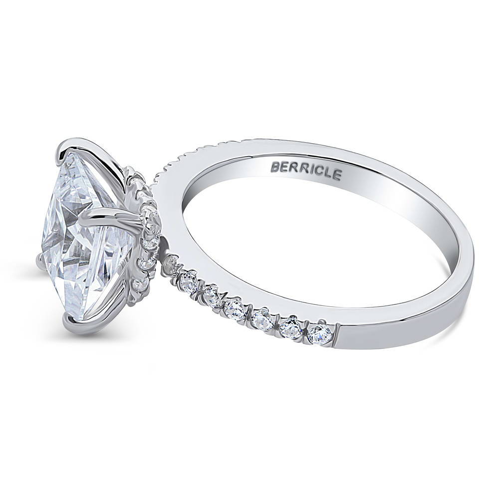 Solitaire Hidden Halo 3ct Princess CZ Ring in Sterling Silver