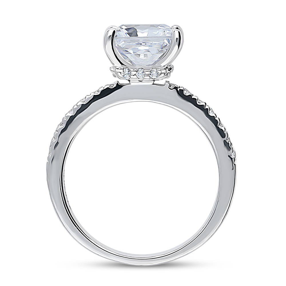 Solitaire Hidden Halo 3ct Princess CZ Ring in Sterling Silver