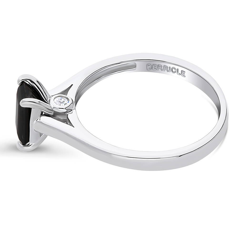 Solitaire 1ct Black Emerald Cut CZ Ring in Sterling Silver