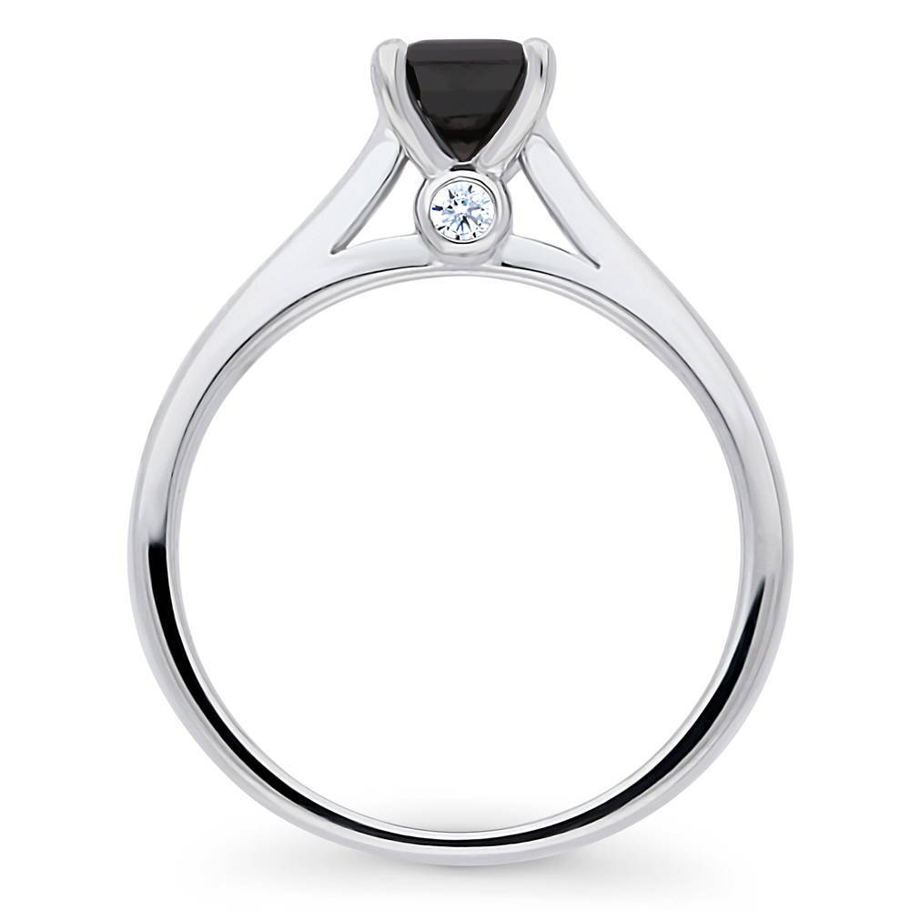 Solitaire Black Emerald Cut CZ Ring in Sterling Silver 1ct