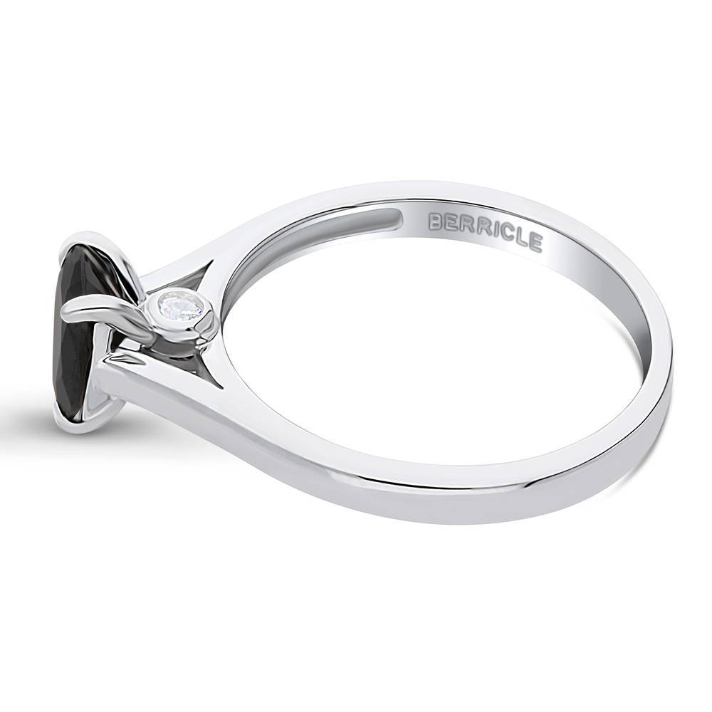 Solitaire 0.8ct Black Pear CZ Ring in Sterling Silver