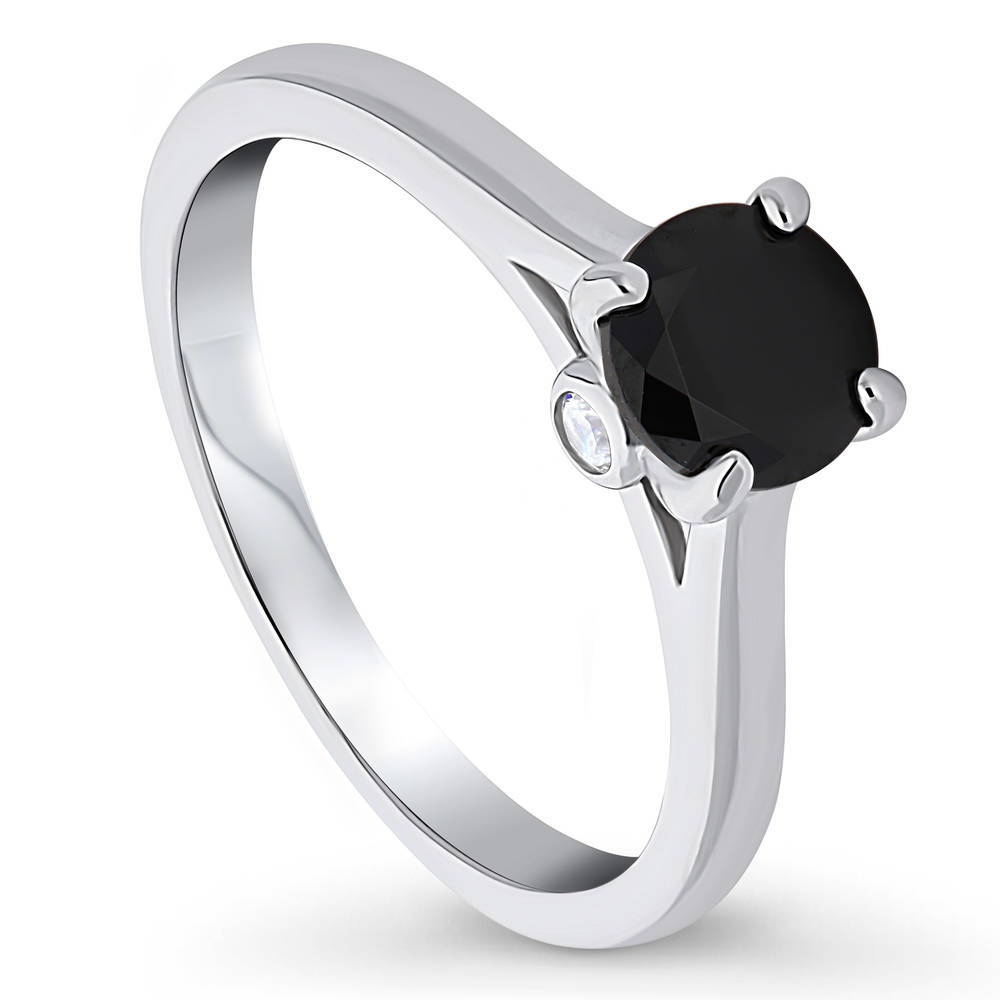 Solitaire Black Round CZ Ring in Sterling Silver 0.8ct