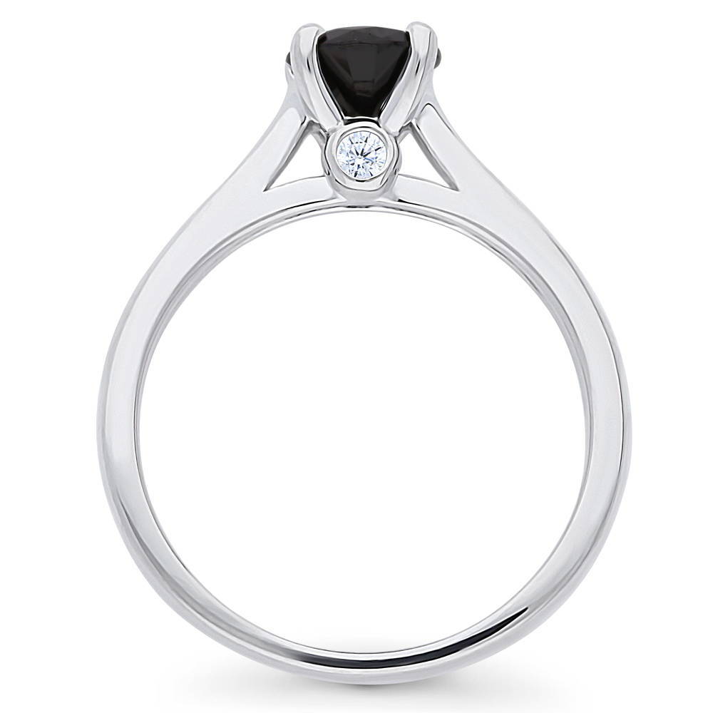 Solitaire Black Round CZ Ring in Sterling Silver 0.8ct